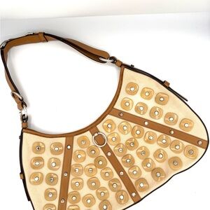 Yves Saint Laurent YSL Tan and Beige Grommet Stud Mombasa Bag